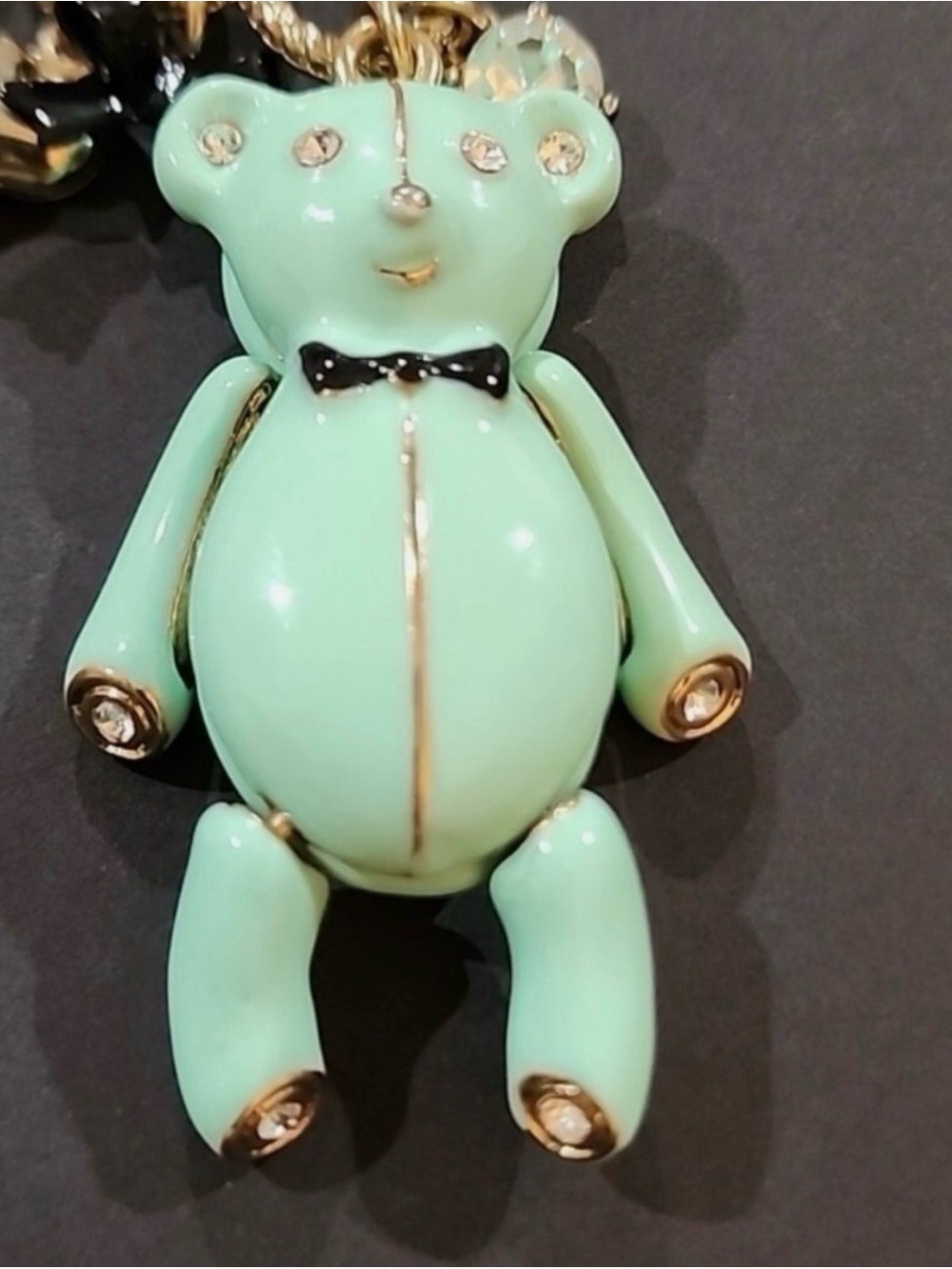 3D Enamel Mint Green Teddy Bear Charm Keychain - Picture 2 of 4